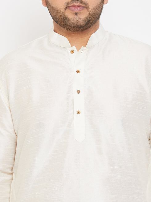 Men's Plus Size Cream Silk Blend Curved Kurta