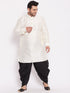 Men's Plus Size Cream Silk Blend Curved Kurta Dhoti Set