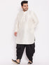 Men's Plus Size Cream Silk Blend Curved Kurta Dhoti Set
