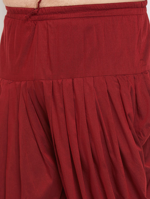 Men's Plus Size Cream Silk Blend Curved Kurta Dhoti Set