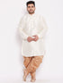 Men's Plus Size Cream Silk Blend Curved Kurta Dhoti Set