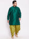 Men's Plus Size Green Silk Blend Curved Kurta Dhoti Set