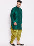 Men's Plus Size Green Silk Blend Curved Kurta Dhoti Set