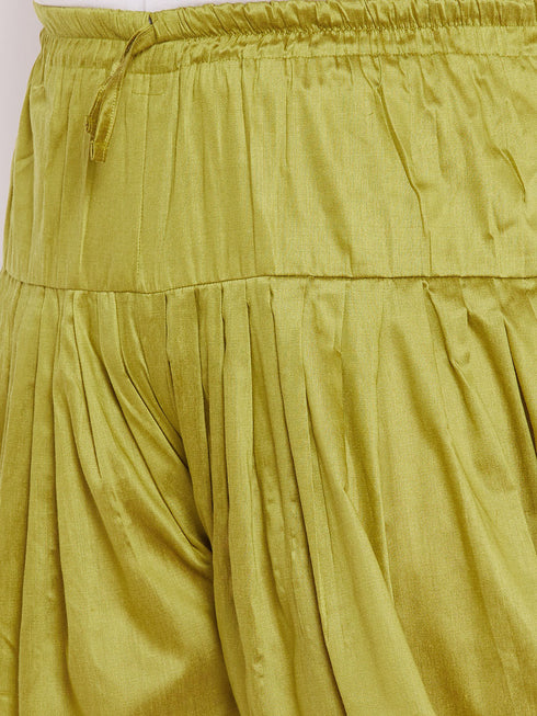 Men's Plus Size Green Silk Blend Curved Kurta Dhoti Set