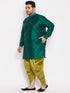Men's Plus Size Green Silk Blend Curved Kurta Dhoti Set