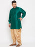 Men's Plus Size Green Silk Blend Curved Kurta Dhoti Set