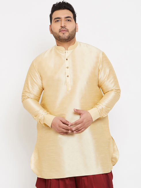 Men's Plus Size Golden Silk Blend Curved Kurta