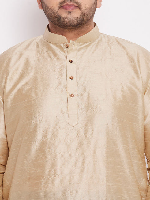 Men's Plus Size Golden Silk Blend Curved Kurta Dhoti Set