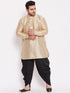 Men's Plus Size Golden Silk Blend Curved Kurta Dhoti Set