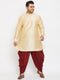 Men's Plus Size Golden Silk Blend Curved Kurta Dhoti Set
