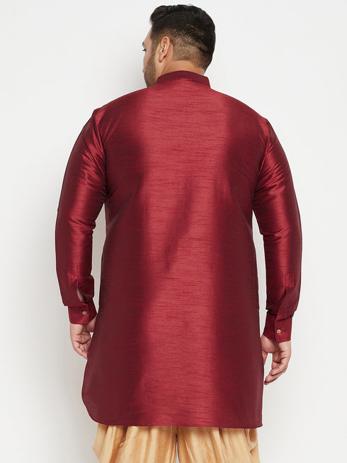 Men's Plus Size Maroon Silk Blend Curved Kurta