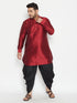 Men's Plus Size Maroon Silk Blend Curved Kurta Dhoti Set