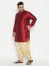 Men's Plus Size Maroon Silk Blend Curved Kurta Dhoti Set