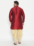 Men's Plus Size Maroon Silk Blend Curved Kurta Dhoti Set