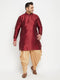 Men's Plus Size Maroon Silk Blend Curved Kurta Dhoti Set