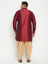 Men's Plus Size Maroon Silk Blend Curved Kurta Dhoti Set