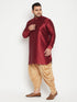 Men's Plus Size Maroon Silk Blend Curved Kurta Dhoti Set