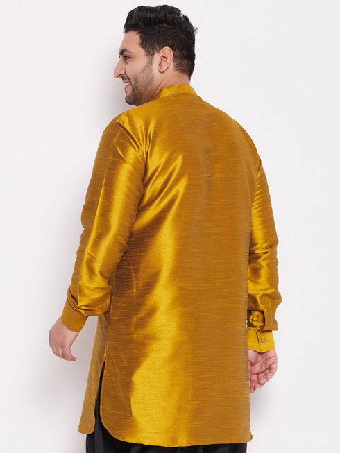 Men's Plus Size Mustard Silk Blend Curved Kurta