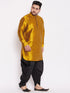 Men's Plus Size Mustard Silk Blend Curved Kurta Dhoti Set