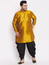 Men's Plus Size Mustard Silk Blend Curved Kurta Dhoti Set