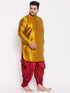 Men's Plus Size Mustard Silk Blend Curved Kurta Dhoti Set