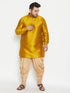 Men's Plus Size Mustard Silk Blend Curved Kurta Dhoti Set