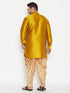 Men's Plus Size Mustard Silk Blend Curved Kurta Dhoti Set