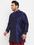 Men's Plus Size Navy Blue Silk Blend Curved Kurta
