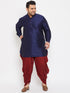 Men's Plus Size Navy Blue Silk Blend Curved Kurta