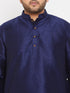 Men's Plus Size Navy Blue Silk Blend Curved Kurta Dhoti Set