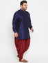 Men's Plus Size Navy Blue Silk Blend Curved Kurta Dhoti Set