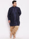 Men's Plus Size Navy Blue Silk Blend Curved Kurta Dhoti Set