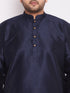 Men's Plus Size Navy Blue Silk Blend Curved Kurta Dhoti Set