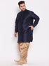 Men's Plus Size Navy Blue Silk Blend Curved Kurta Dhoti Set