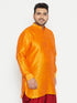Men's Plus Size Orange Silk Blend Curved Kurta