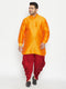 Men's Plus Size Orange Silk Blend Curved Kurta Dhoti Set