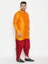 Men's Plus Size Orange Silk Blend Curved Kurta Dhoti Set
