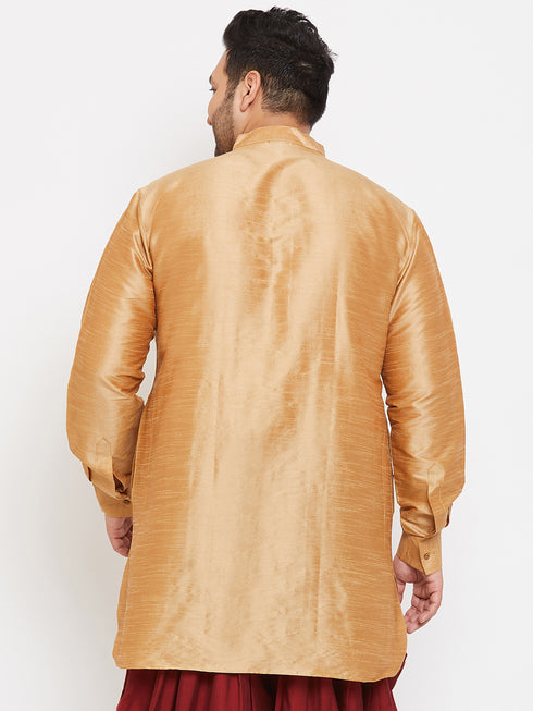Men's Plus Size Rose Gold Silk Blend Curved Kurta