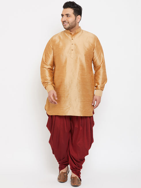 Men's Plus Size Rose Gold Silk Blend Curved Kurta