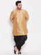 Men's Plus Size Rose Gold Silk Blend Curved Kurta Dhoti Set
