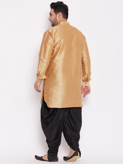 Men's Plus Size Rose Gold Silk Blend Curved Kurta Dhoti Set