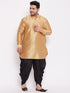 Men's Plus Size Rose Gold Silk Blend Curved Kurta Dhoti Set