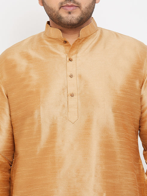 Men's Plus Size Rose Gold Silk Blend Curved Kurta Dhoti Set