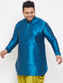 Men's Plus Size Turquoise Silk Blend Curved Kurta