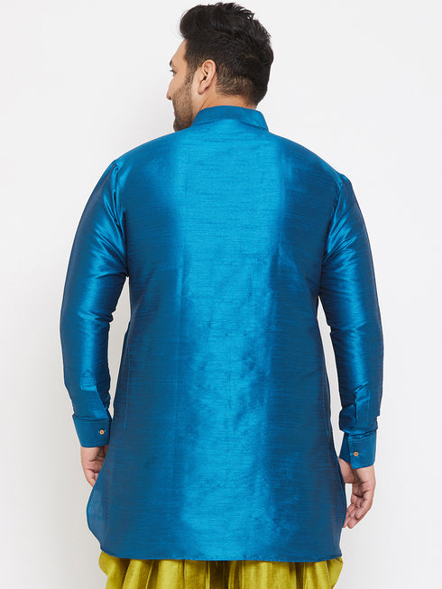 Men's Plus Size Turquoise Silk Blend Curved Kurta