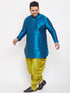 Men's Plus Size Turquoise Silk Blend Curved Kurta Dhoti Set