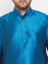 Men's Plus Size Turquoise Silk Blend Curved Kurta Dhoti Set