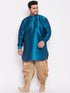 Men's Plus Size Turquoise Silk Blend Curved Kurta Dhoti Set