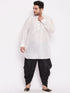 Men's Plus Size White Silk Blend Curved Kurta Dhoti Set