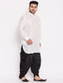 Men's Plus Size White Silk Blend Curved Kurta Dhoti Set